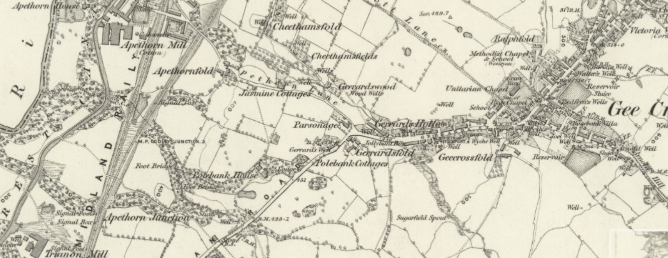 OLD ORDNANCE SURVEY MAP WOODLEY HAUGHTON DALE 1917 STOCKPORT BREDBURY STATION 